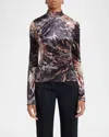 Etro Plain Jersey Turtleneck T-shirt In Print On Grey Base 2