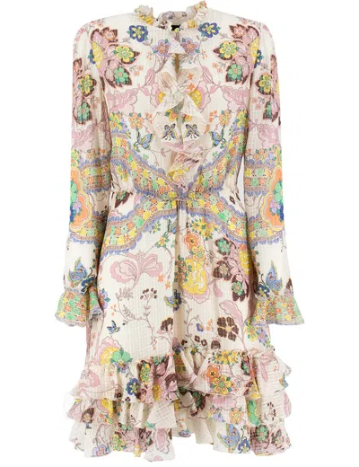 Etro Ruffled Mini Dress In Multi