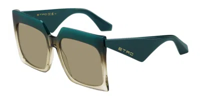 Etro 0002/s Gtt-qt Women's Sunglasses - Black Frame, Grey Lenses In Green