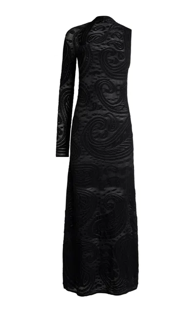 Etro One-shoulder Stretch-velvet Maxi Dress In Black