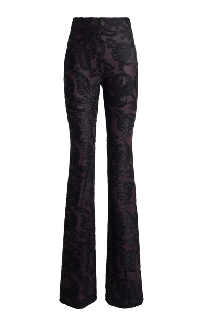 Etro Printed Stretch-velvet Flared Pants In Black