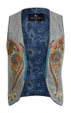 Etro Printed Linen-blend Vest In Blue