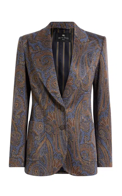 Etro Printed Cotton-blend Blazer In Blue