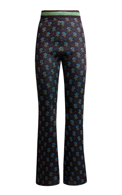 Etro Printed Knit Flared Pants In Blue