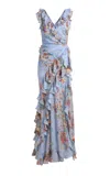 Etro Ruffled Maxi Dress In Blue