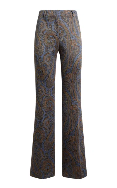Etro Printed Cotton-blend Flared Pants In Blue