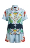 Etro Printed Silk Shorts Set In Blue