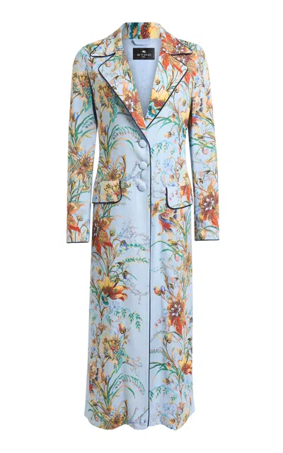 Etro Tailored Patterned Coat In Blue