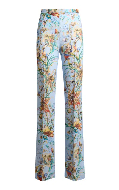 Etro Patterned Straight-leg Pants In Blue