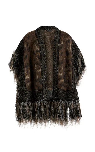 Etro Fringed Knit Cape In Brown