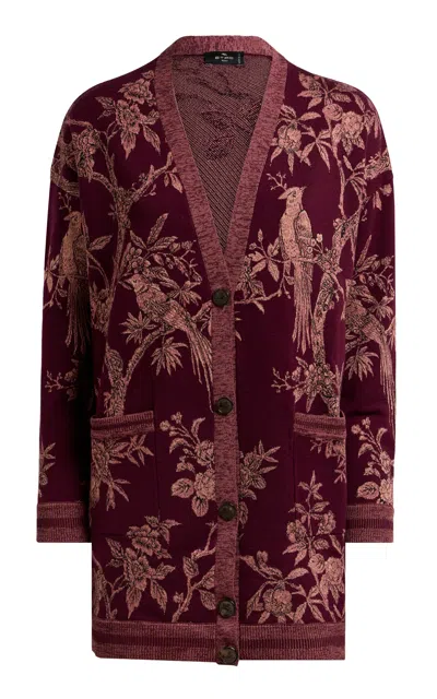 Etro Patterned Wool-blend Cardigan In Burgundy