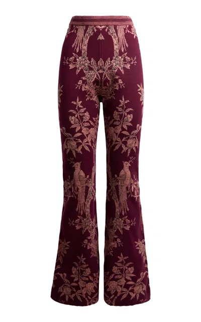 Etro Patterned Wool-blend Flared Pants In Burgundy