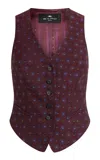 Etro V-neck Wool-cotton Vest In Burgundy