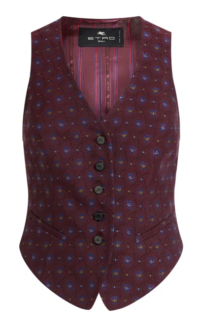 Etro V-neck Wool-cotton Vest In Burgundy