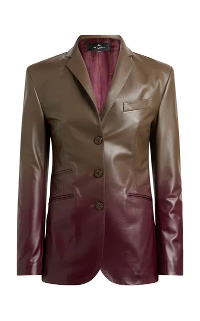 Etro Ombré Leather Blazer In Burgundy