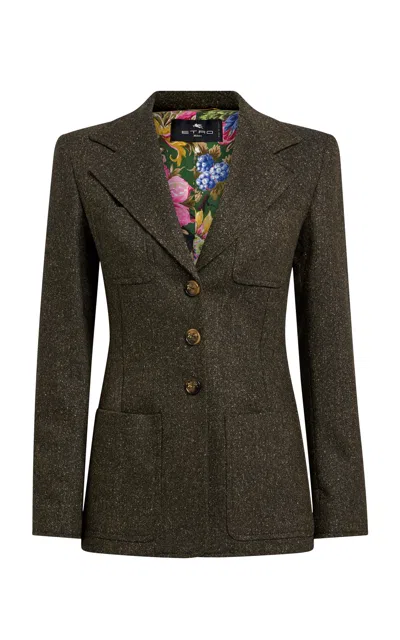 Etro Tailored Wool-blend Blazer In Green