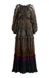 Etro Ruffled Silk Maxi Dress In Green