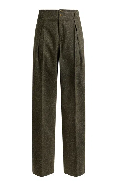 Etro Mid-rise Wool-blend Straight-leg Pants In Green