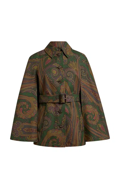 Etro Patterned Cotton-blend Cape In Green