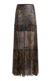 Etro Printed Metallic Silk Maxi Skirt In Multi