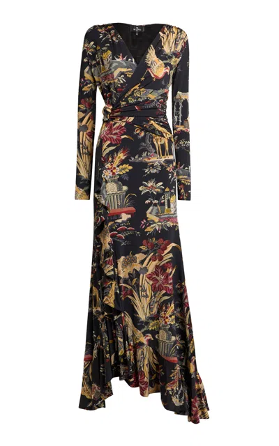 Etro Printed Wrap-front Maxi Dress In Black