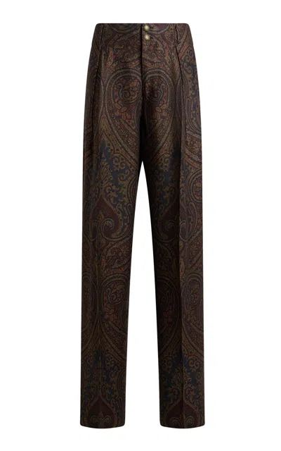 Etro Paisley Wool-blend Straight-leg Pants In Multi