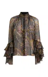 Etro Ruffled Metallic Silk Blouse In Multi