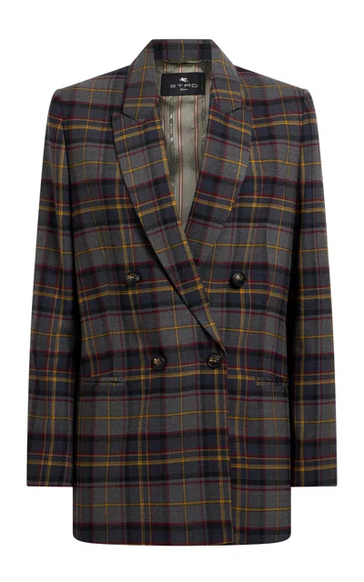 Etro Plaid Stretch-wool Blazer In Gray