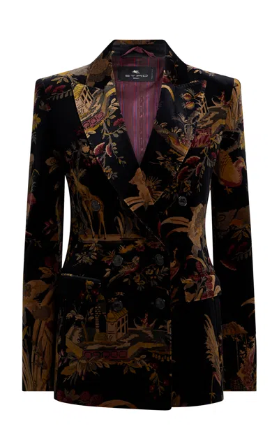 Etro Double-breasted Velvet Jacket In Multi