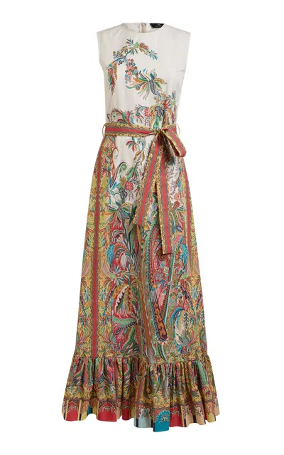 Etro Belted Cotton Maxi Dress In Multi