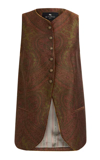 Etro Trimmed Wool-blend Vest In Neutral