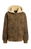 Etro Patterned Leather Shearling Jacket In Neutral