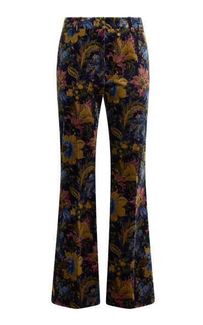 Etro Floral Velvet Flared Jeans In Pink