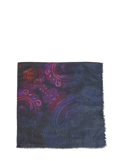 Etro Modal And Cashmere Jacquard Scarf In Navy
