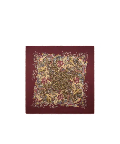 Etro Modal And Cashmere Jacquard Shawl With Leopard Motif In Burgundy