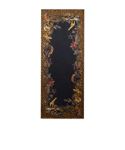 Etro Modal And Cashmere Scarf With Animal And Paisley Print In Black