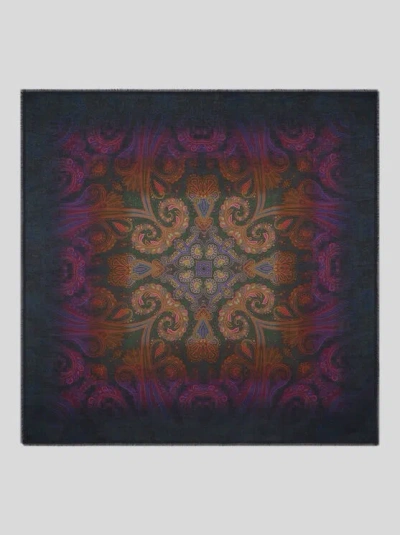 Etro , Modal And Cashmere Shawl With Degradé Motif, Woman, Blue In Multi
