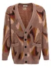 Etro Mohair Blend Cardigan With Abstract Pattern And Button Closure In Brown