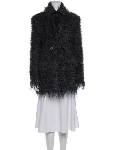 Pre-owned Etro Mohair Faux Fur Coat In Gray