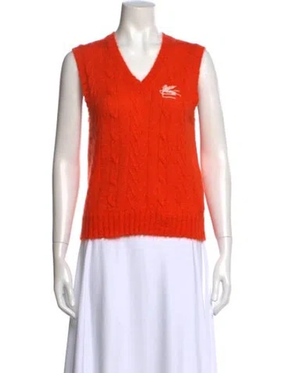 Pre-owned Etro Mohair V-neck Sweater W/ Tags In Orange