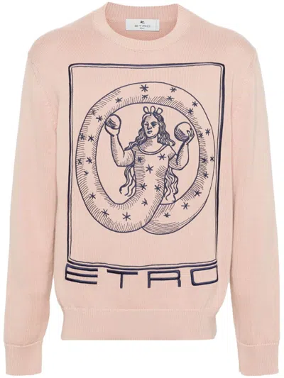Etro Embroidered Logo Crew Neck Sweater In Pink