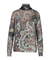 Etro Grey Floral Print Knitted Wool Sweater In Gray