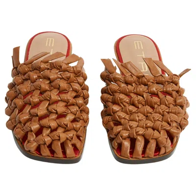 Pre-owned Etro Mules Cuir Tresse Eu38.5 Toffee Leather Intrecciato Flats Uk5.5 Us8 New In Brown