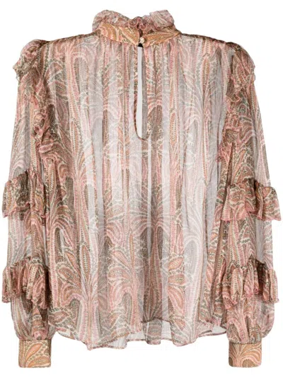 ETRO BROWN PRINTED BLOUSE TOP
