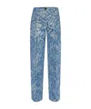 Etro High-waisted Cotton Gabardine Trousers With Floral Detailing In Blue