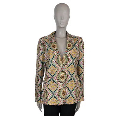 Pre-owned Etro Multi Silk 2024 Floral Twill Blazer Jacket 42 M In Brown