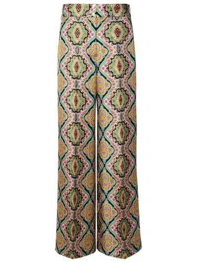 Etro Wide-leg Trousers With Floral-geometry Pattern In Brown