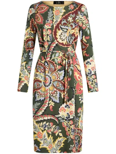 Etro Multicolor Abstract Pattern Dress In Green
