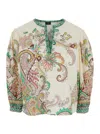 Etro Multicolor Blouse With V-neck And All-over Floral Print In Cotton Woman