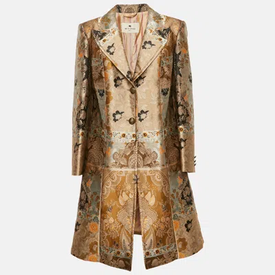 Pre-owned Etro Multicolor Brocade Button Front Mid-length Coat L
